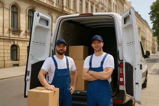 Umzugshelfer in Dresden vor weißem Sprinter